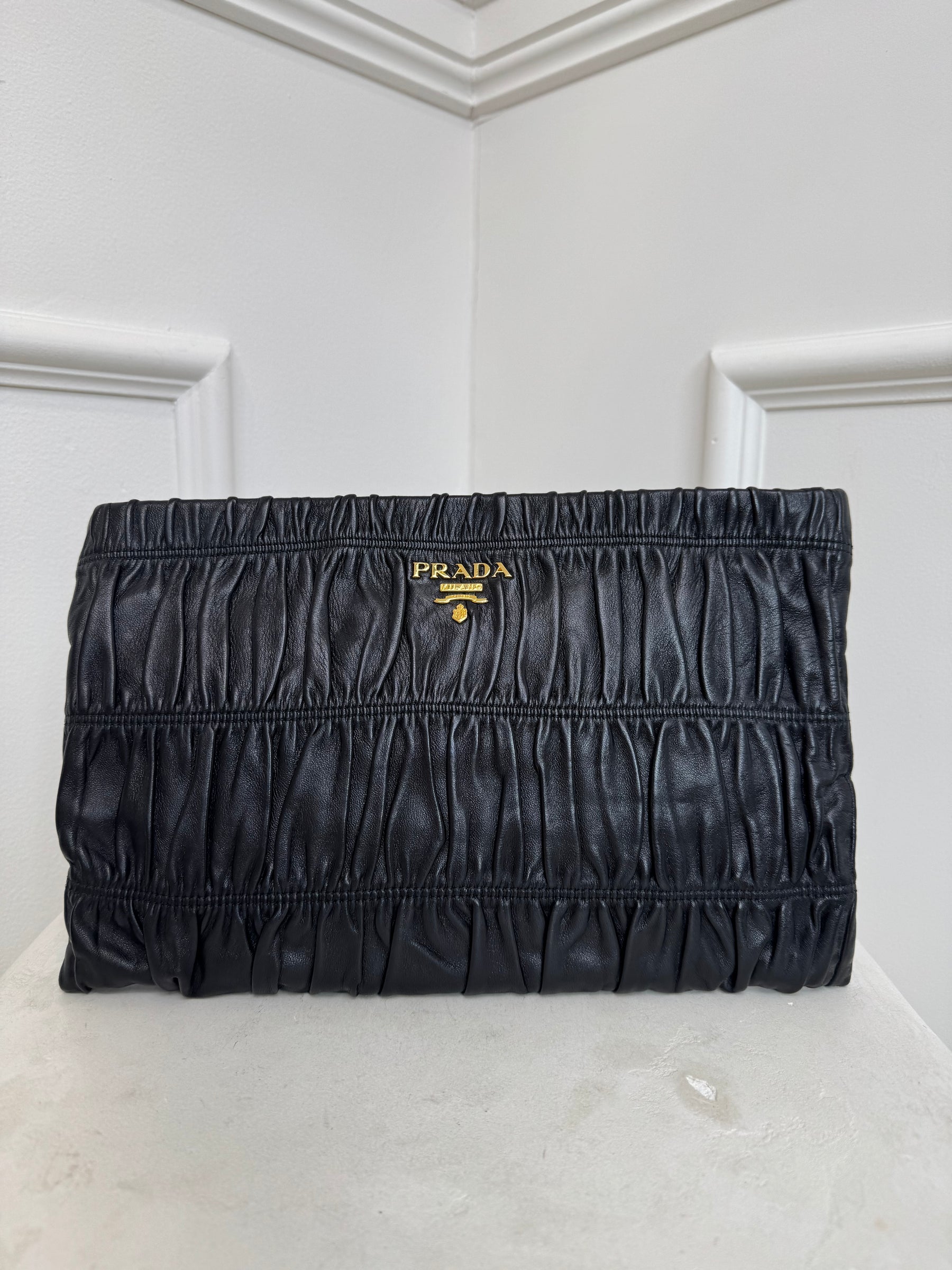 Prada Black Matelasse Logo Pouch