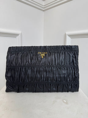 Prada Black Matelasse Logo Pouch