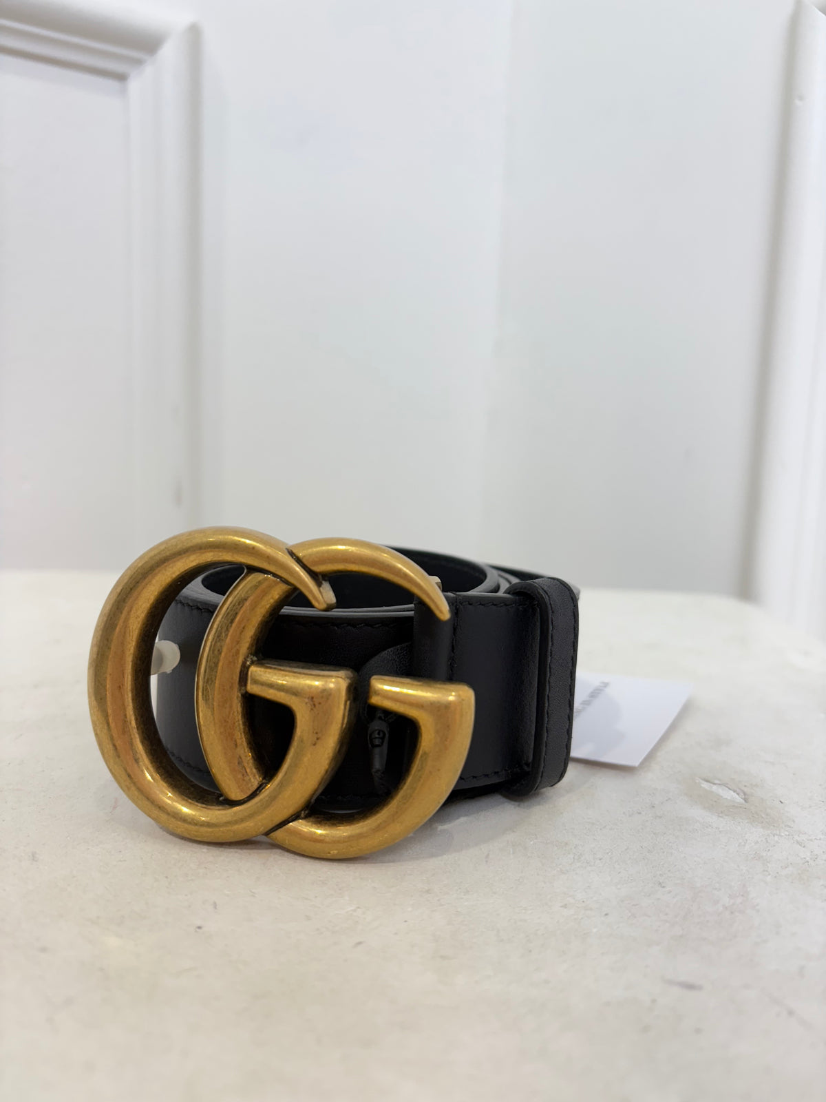 Gucci Black Leather Gold Marmont Belt, 75