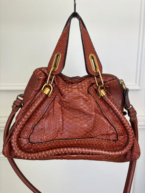 Chloé Chestnut Python and Leather Paraty Tote Bag