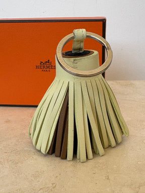 Hermès Yellow Brown and Black Leather Tassel Key Ring