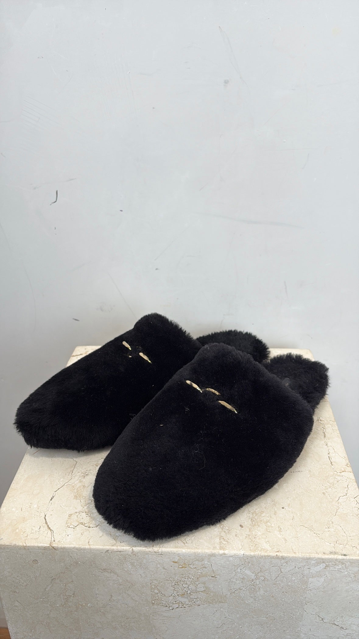 Anine Bing Black Shearling Link Slipper Mule, 41