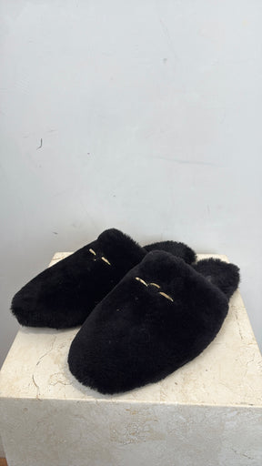Anine Bing Black Shearling Link Slipper Mule, 41