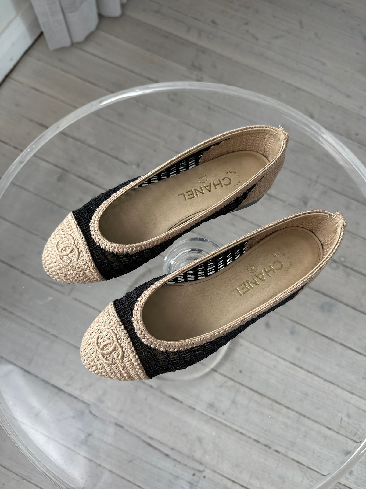 Raffia Black And Beige Ballet Flats, 37C