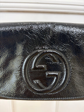 Gucci Black Patent Crinkled Soho Chain Flap bag