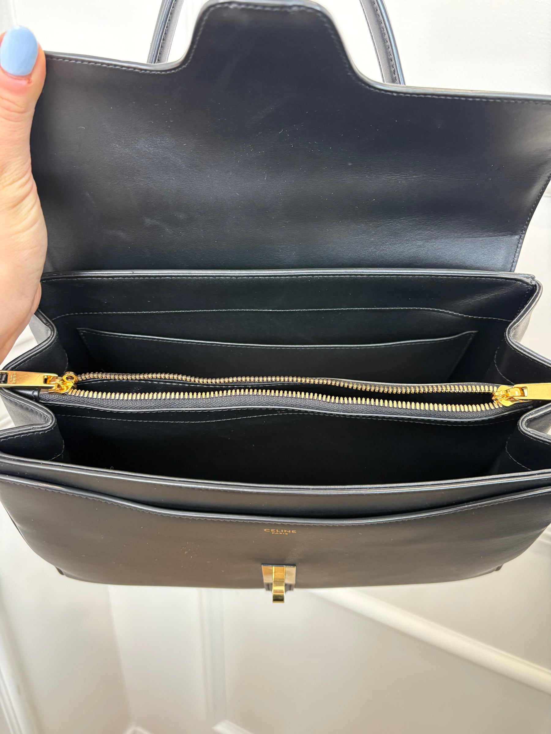 Celine Black Leather Medium Classique 16 Bag