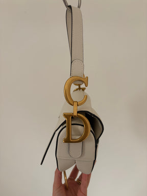 Dior White Grained Leather Saddle Bag with Strap