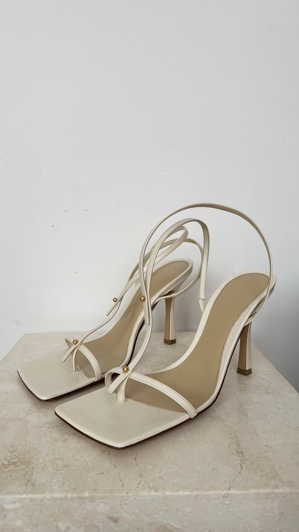 Bottega Veneta Cream Strappy Heels, 38