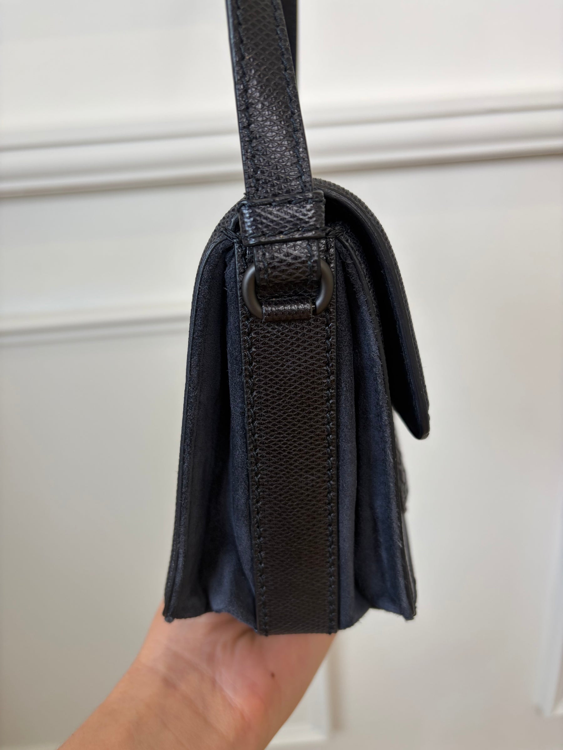 Bottega Veneta Navy Suede and Leather Rialto Shoulder Bag