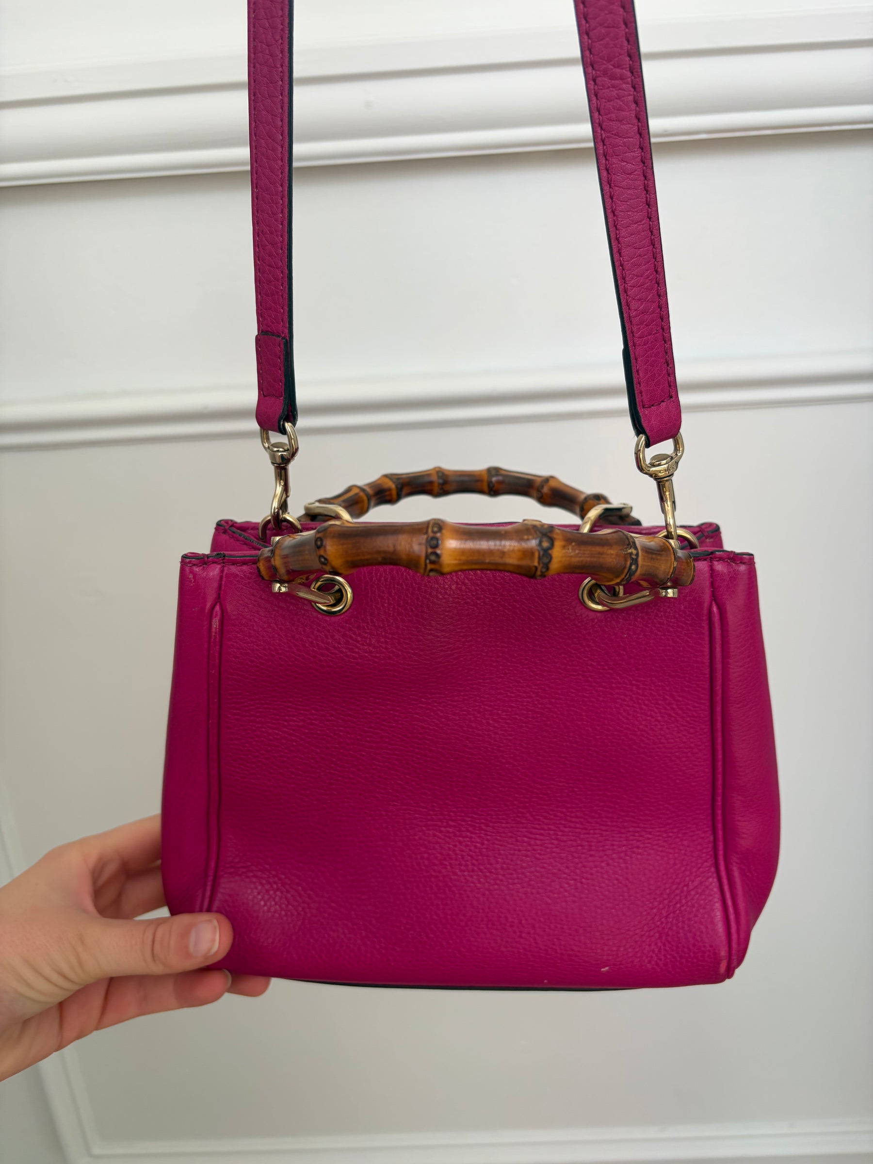 Gucci Pink Leather Bamboo Mini Tote