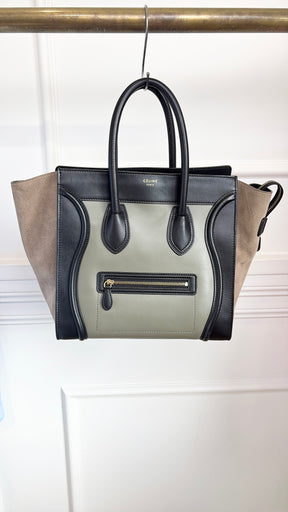 Celine Khaki Black and Taupe Leather and Suede Luggage