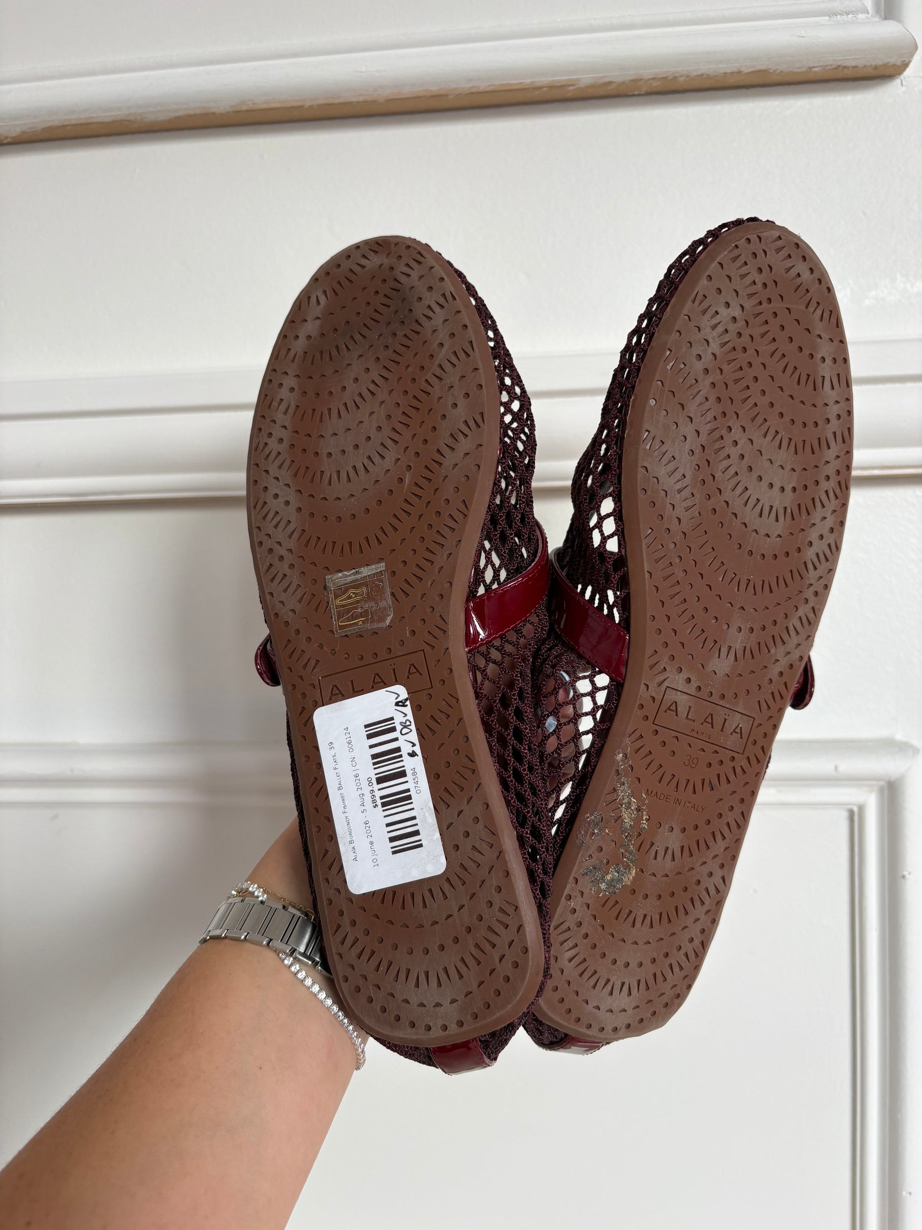Alaïa Burgundy Fishnet Ballet Flats, 39