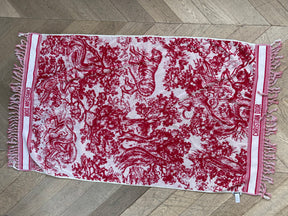 Dior Red Toile De Juoy Raffia Tote and Beach Towel SET