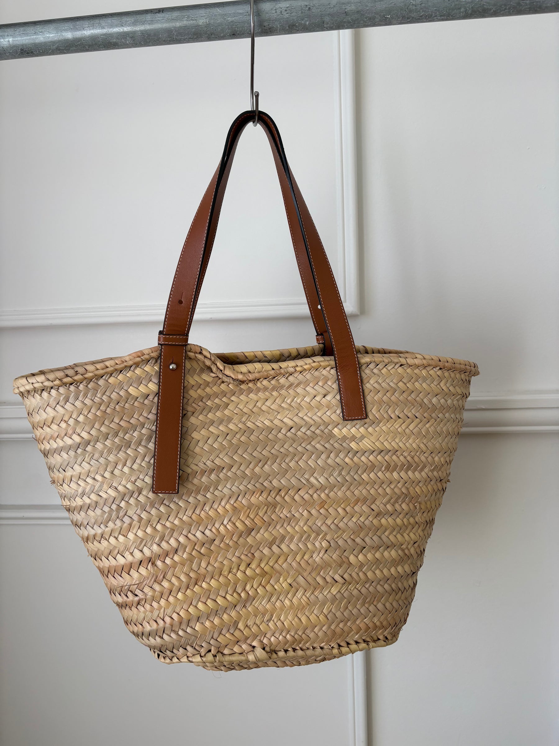 Loewe Raffia And Tan Leather Basket Bag Large