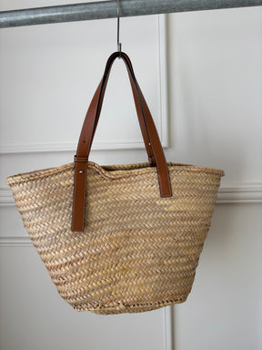 Loewe Raffia And Tan Leather Basket Bag Large
