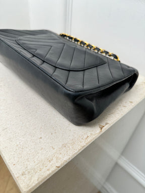 Chanel Black Chevron Leather Small Classic Flap
