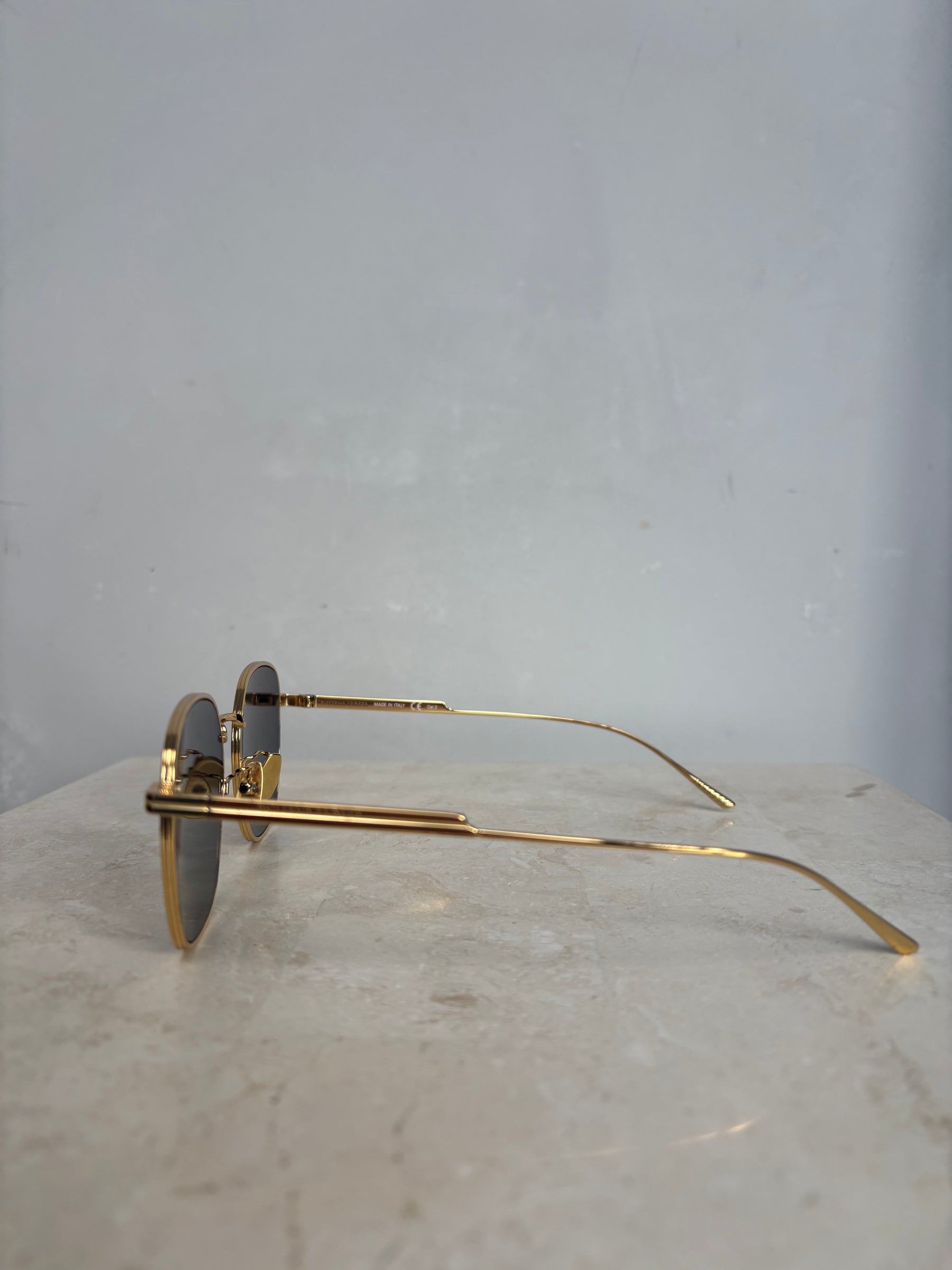 Bottega Veneta Gold Round Aviator Sunglasses