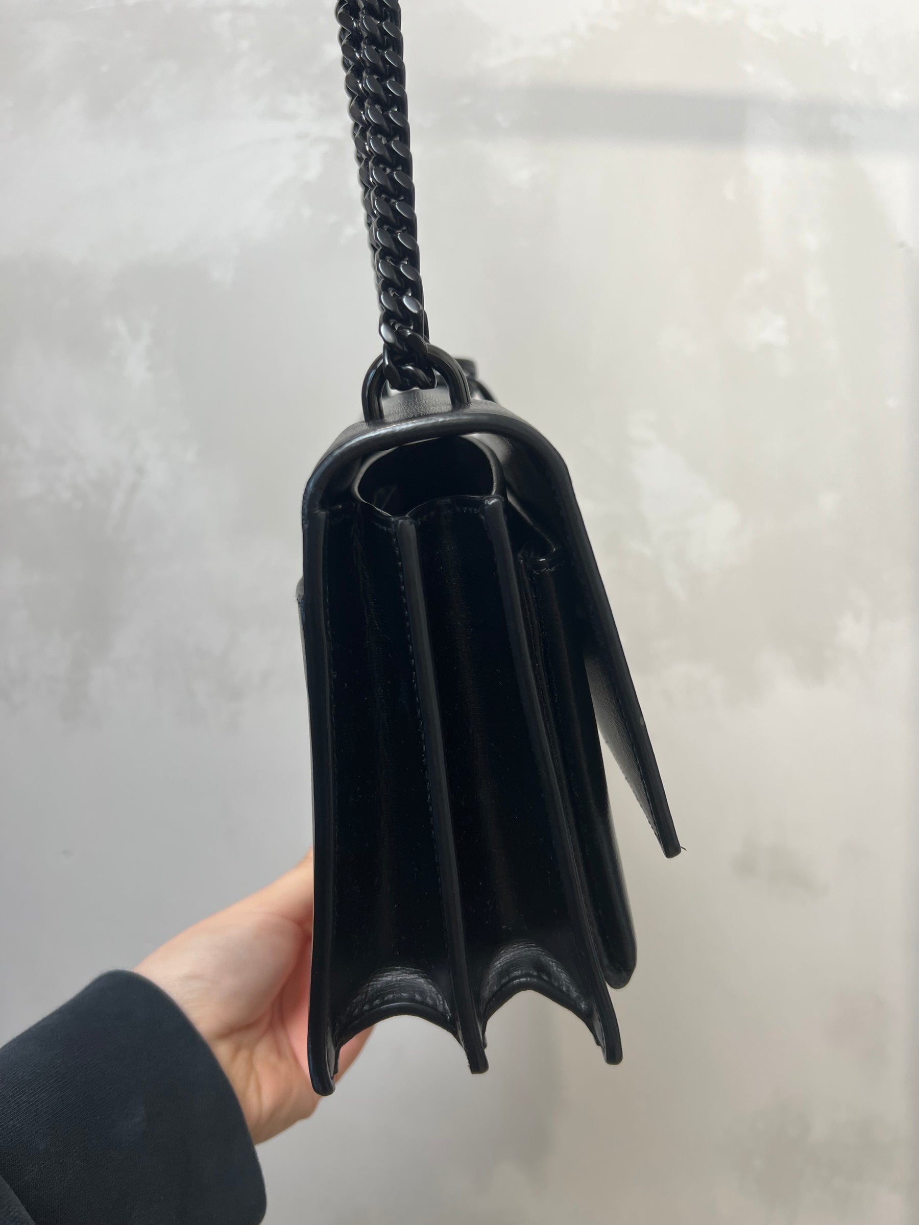 Saint Laurent Black Leather Sunset Bag with Black Hardware