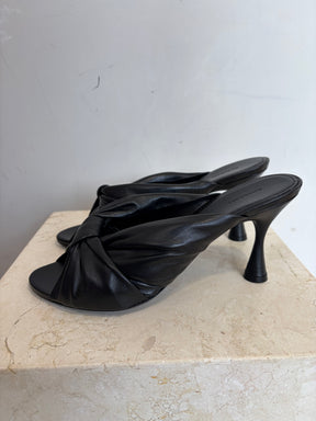 Balenciaga Black Leather Twist Peep Toe Mule, 40