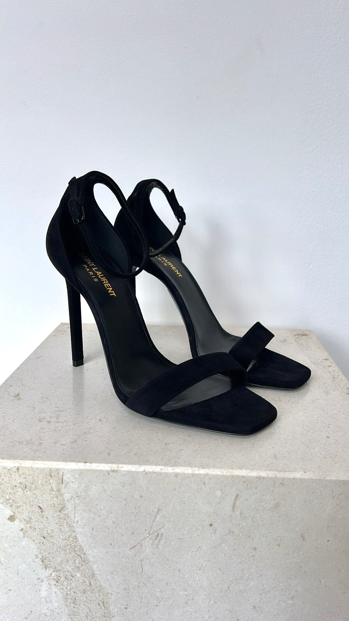 Saint Laurent Black Suede Ankle Strap Heels, 39