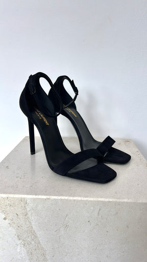 Saint Laurent Black Suede Ankle Strap Heels, 39