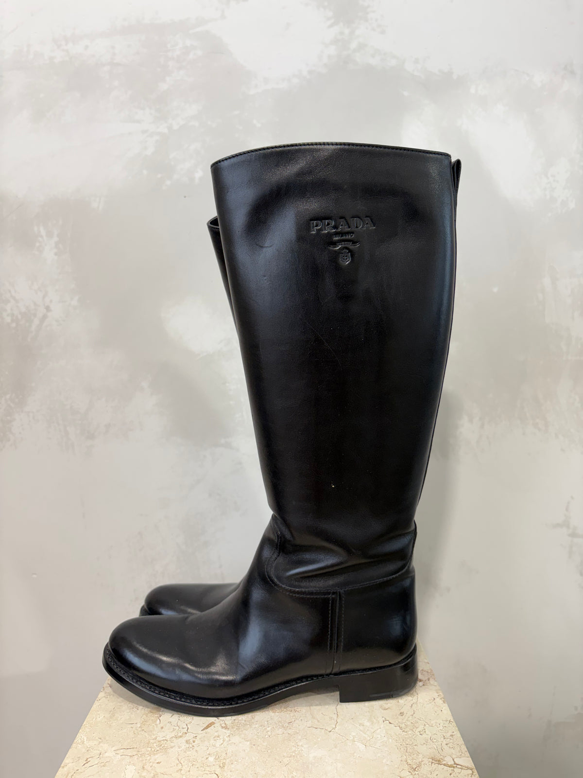 Prada Black Leather Knee High Boots, 40