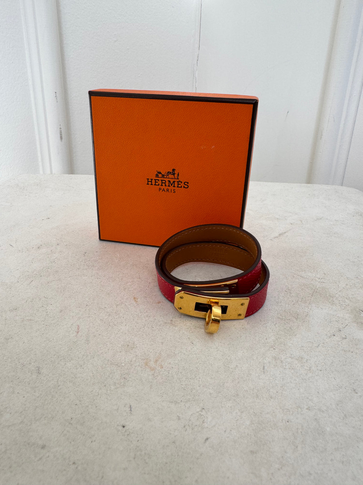 Hermès Red Leather Kelly Double Tour Bracelet