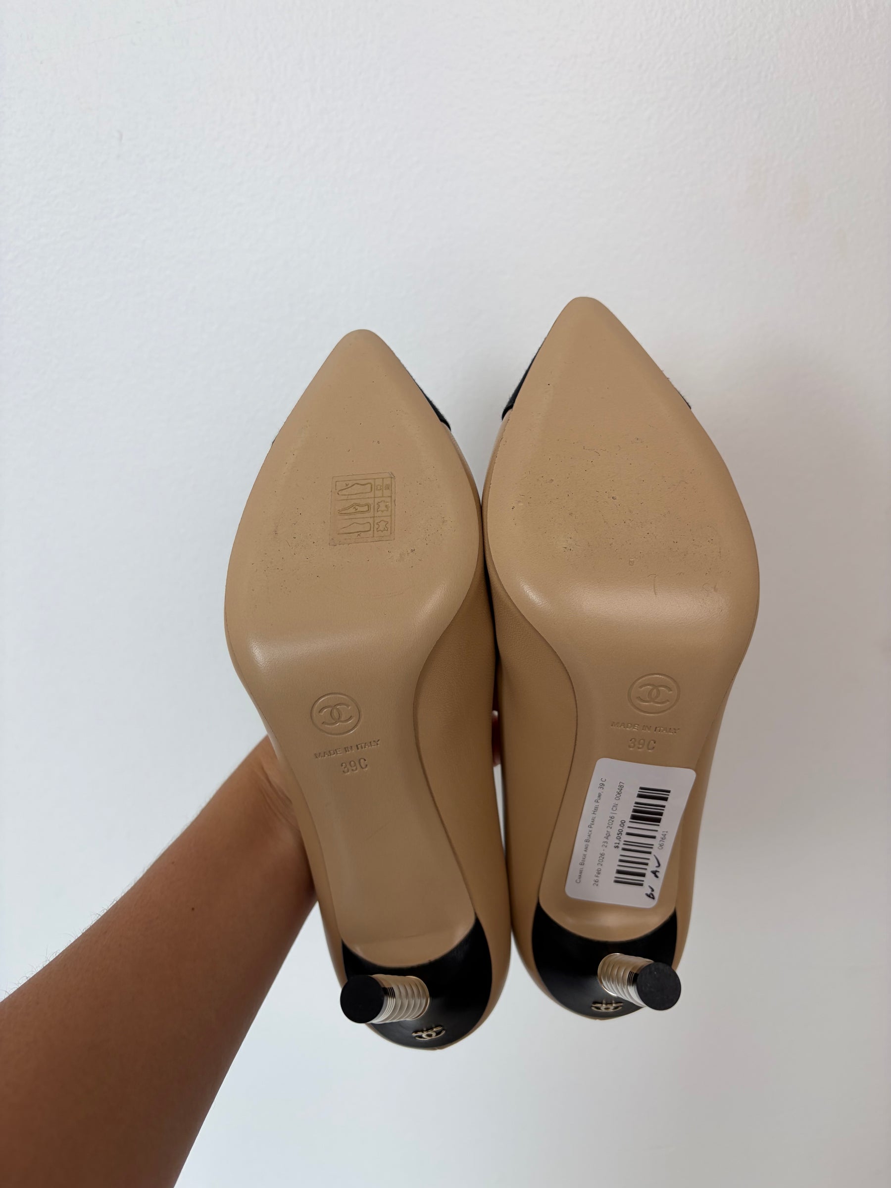Chanel Beige and Black Pearl Heel Pump, 39 C
