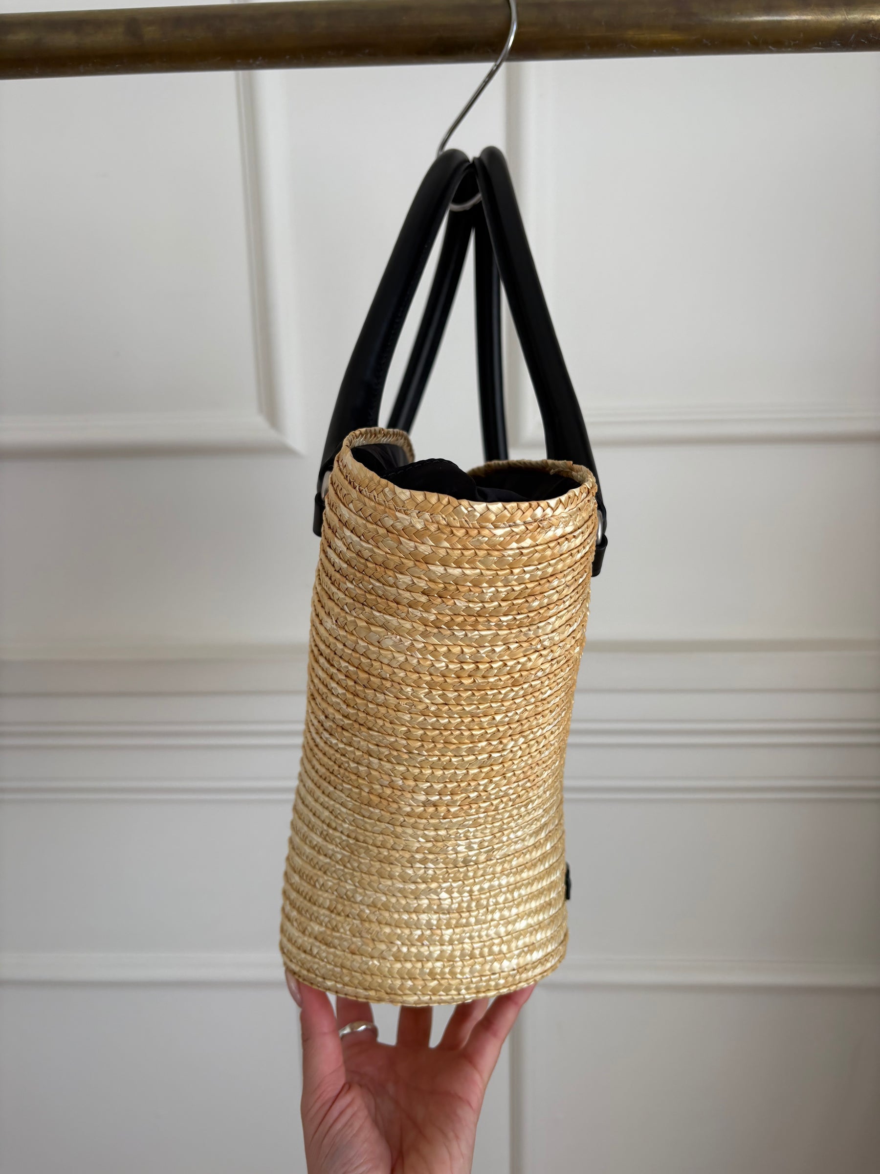 Balenciaga Raffia and Black Leather Mini Beach Tote