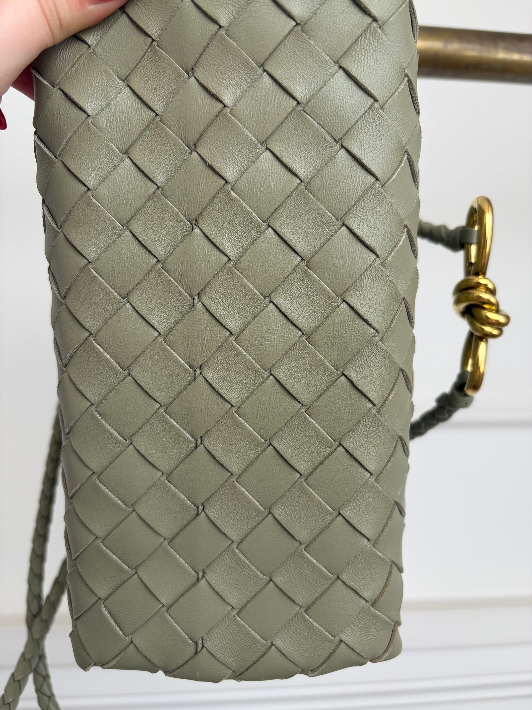 Bottega Veneta Sage Green Intercciato Leather Small Andiamo Bag