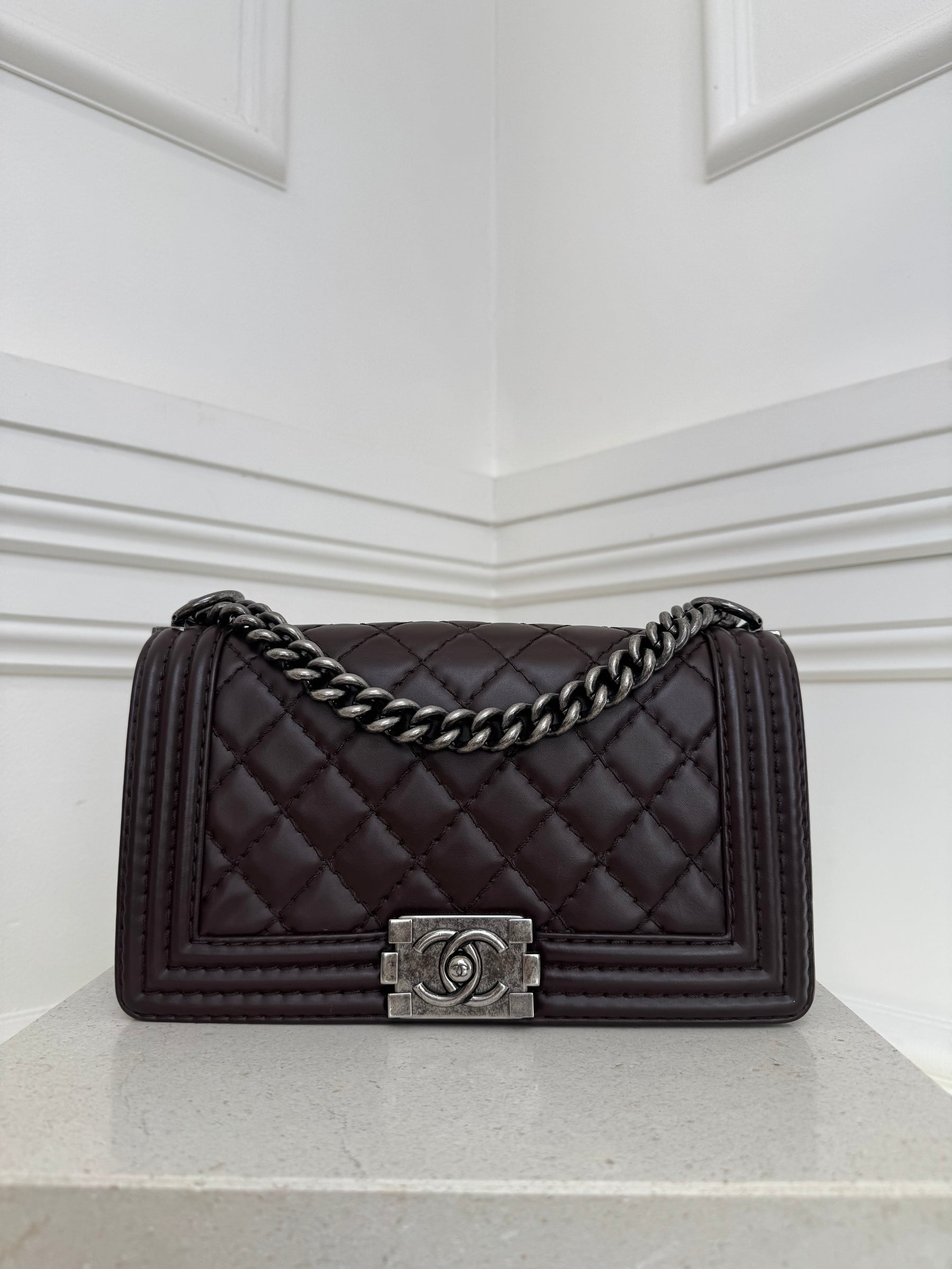 Chanel Dark Brown Leather Medium Boy Bag