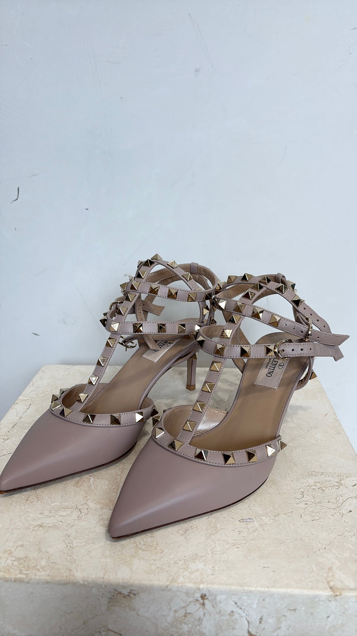 Valentino Garavani Beige Rockstud Caged Pumps, 37