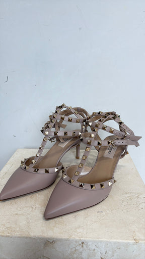 Valentino Garavani Beige Rockstud Caged Pumps, 37