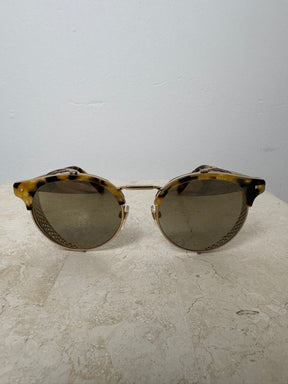 Valentino Gold Tone and Tortoiseshell Round Sunglasses