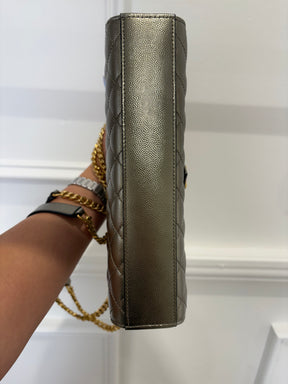 Saint Laurent Pewter Grained Leather Tri-QuiltEnvelope Bag