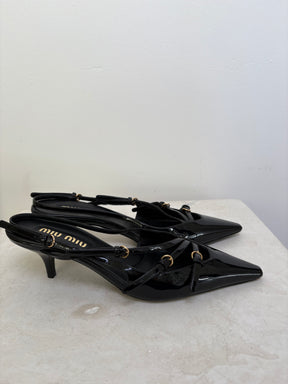 Miu Miu Black Patent Leather Singback Heels With Buckles 7cm, 38