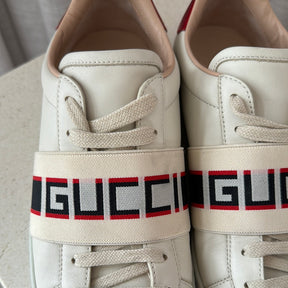 Gucci Cream Red Leather Ace Low Top Sneakers, 38