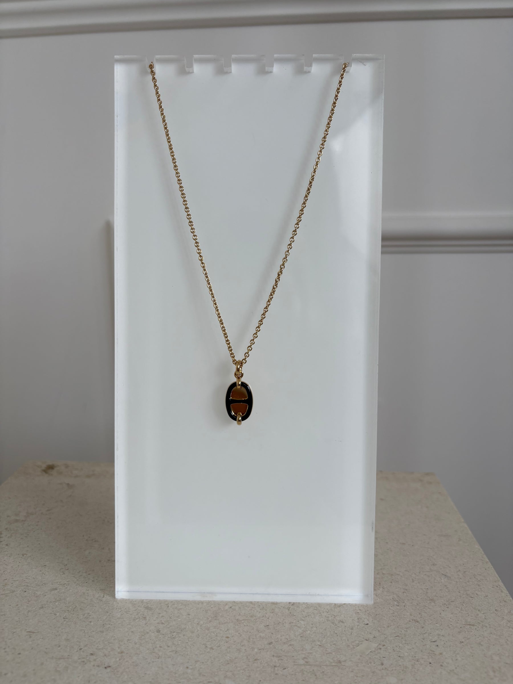 Hermès Gold Tone and Black Enamel Chain D'ancre Pendant Necklace