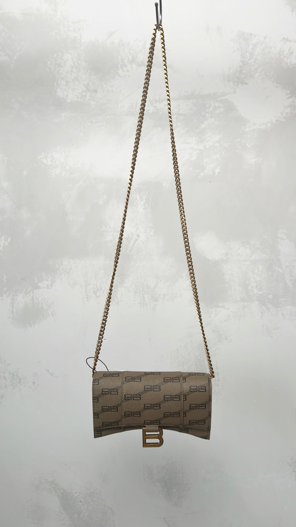 Balenciaga Taupe and Black Leather Monogram Hourglass Mini Bag