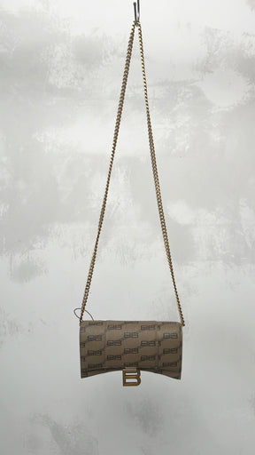 Balenciaga Taupe and Black Leather Monogram Hourglass Mini Bag