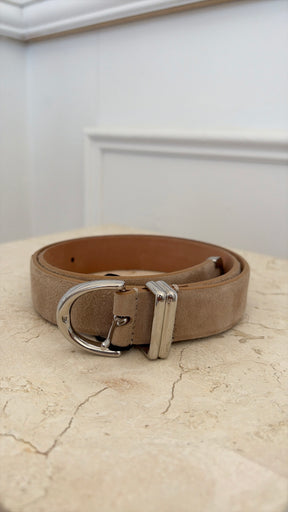 KHAITE Beige Suede Belt with Silver Buckle, 70