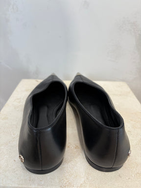 Anine Bing Black Leather Silver Pointed Flats, 37