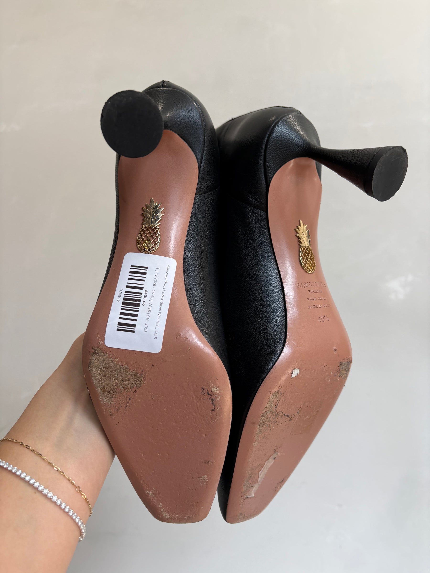 Aquazzura Black Leather  Boots With Heal, 40.5