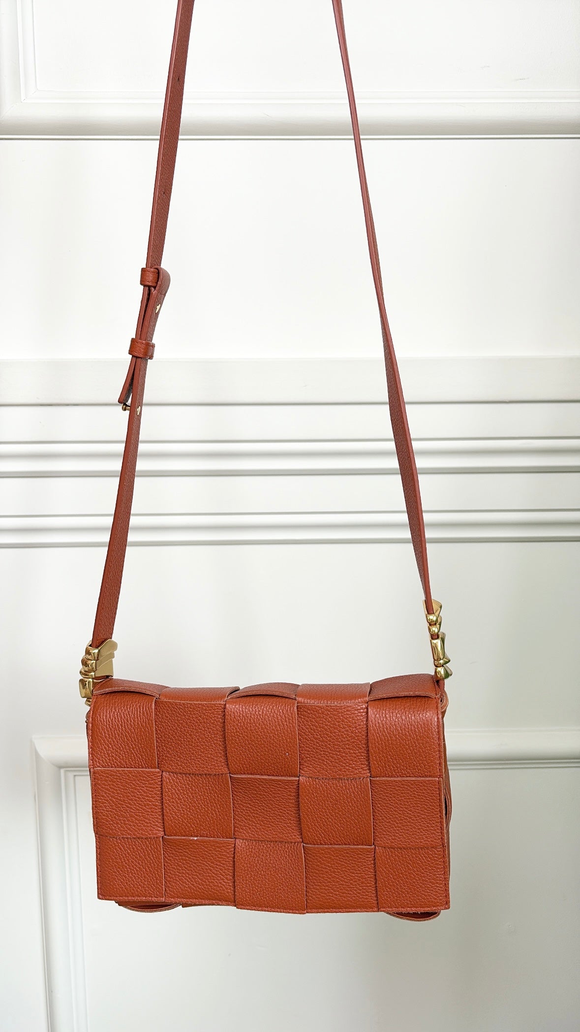 Bottega Veneta Terracotta Leather Woven Charm Cassette Bag