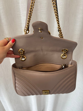 Gucci Dark Beige Quilted Leather Medium Marmont Shoulder Bag