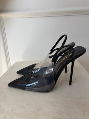 Saint Laurent Black Leather and PVC Slungback Pumps, 40
