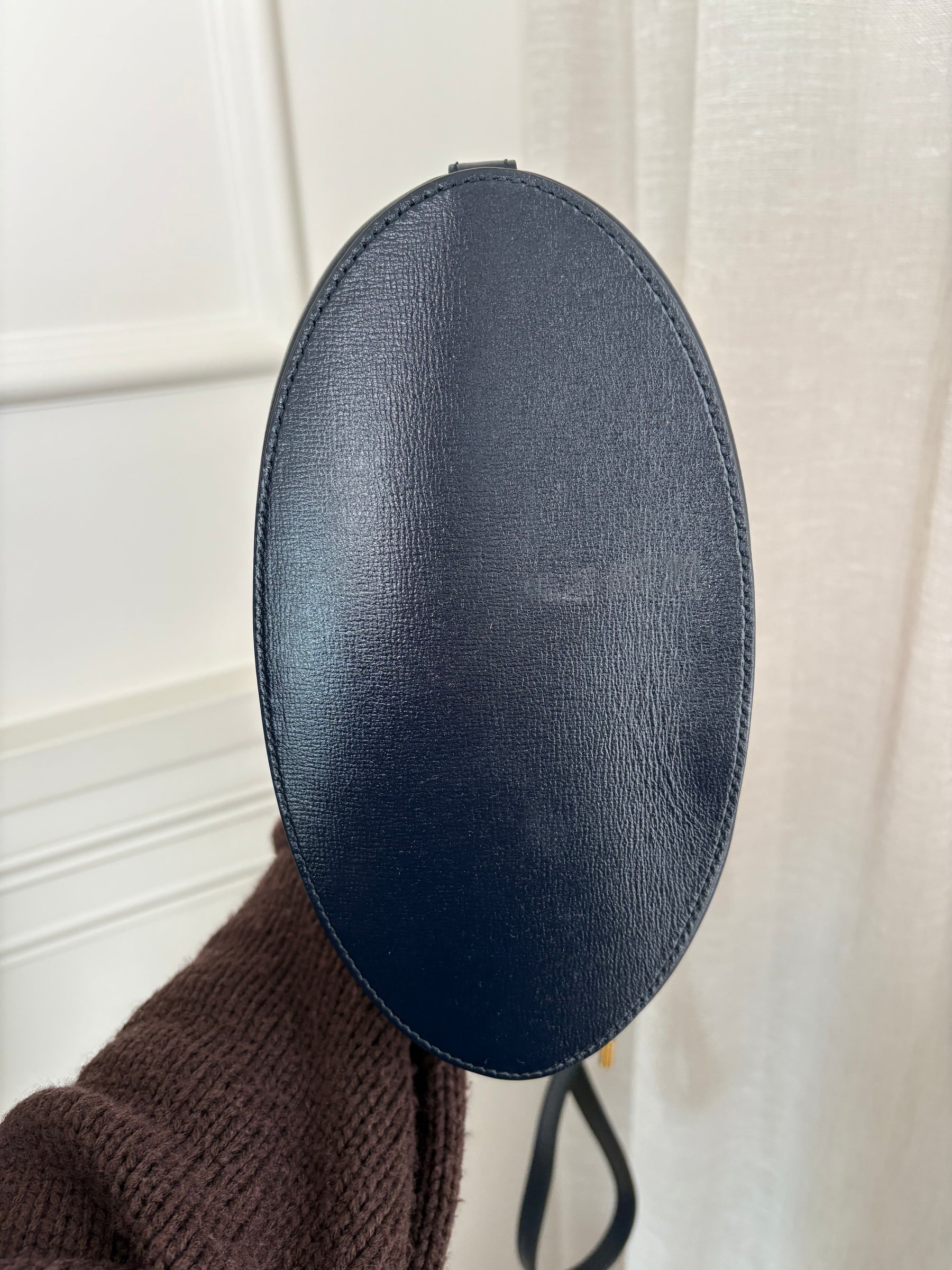 Gucci Navy and Red Leather Horsebit Drawsting Bucket Bag