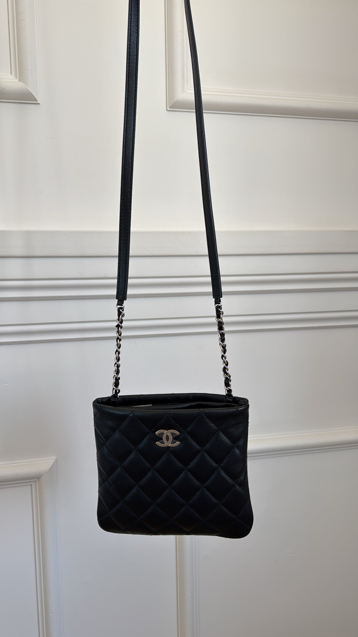 Chanel Uniform Black Leather Crossbody Pochette