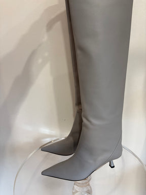 Jimmy Choo Light Grey Leather Pointed Thigh High Vari Boot, 38