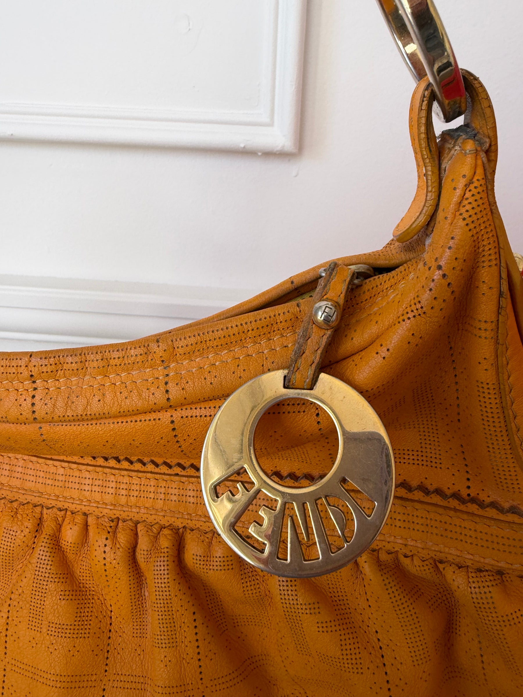 Fendi Orange Perforated Monogram Chef Bag
